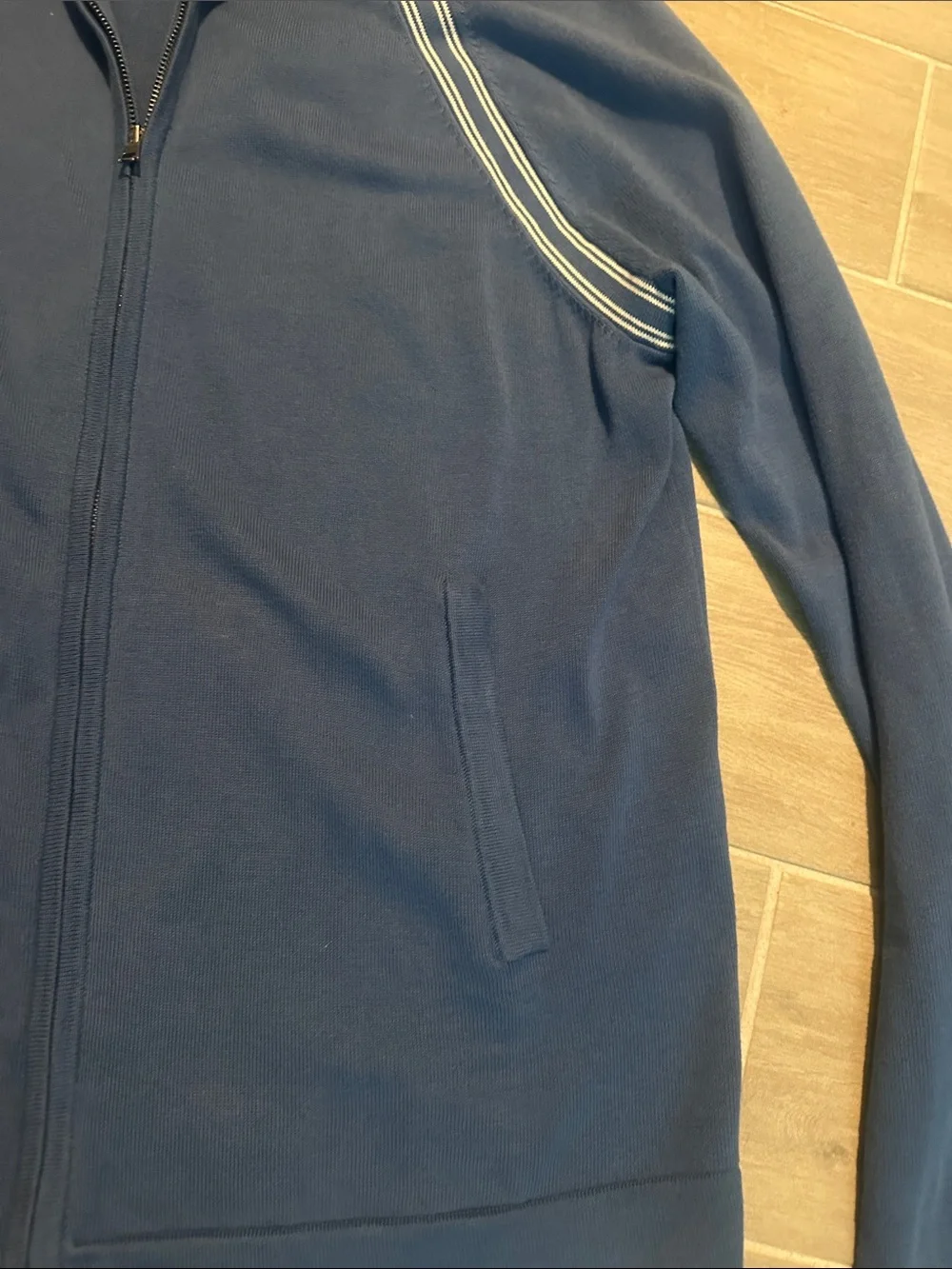 Banana Republic Blue Zip-Front Lightweight Jacket with White Stripe